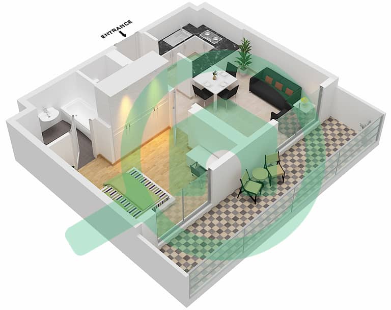 المخططات الطابقية لتصميم الوحدة 19-FLOOR 3-29 شقة 1 غرفة نوم - برج ميرانو Floor 3-29 interactive3D