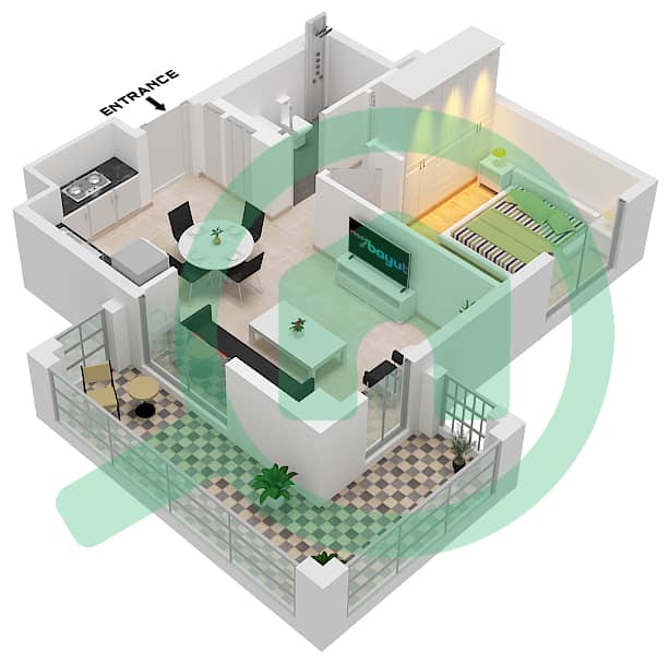 Лотус - Апартамент 1 Спальня планировка Единица измерения 02-FLOOR 2-9 Floor 2-9 interactive3D