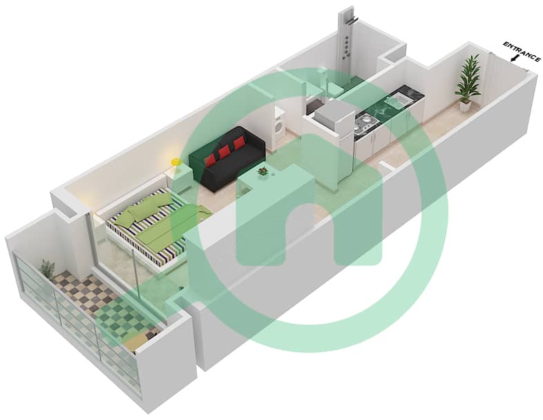 المخططات الطابقية لتصميم النموذج / الوحدة S2/21 FLOOR-1 شقة استوديو - بانثيون إليزيه I Floor-1 interactive3D