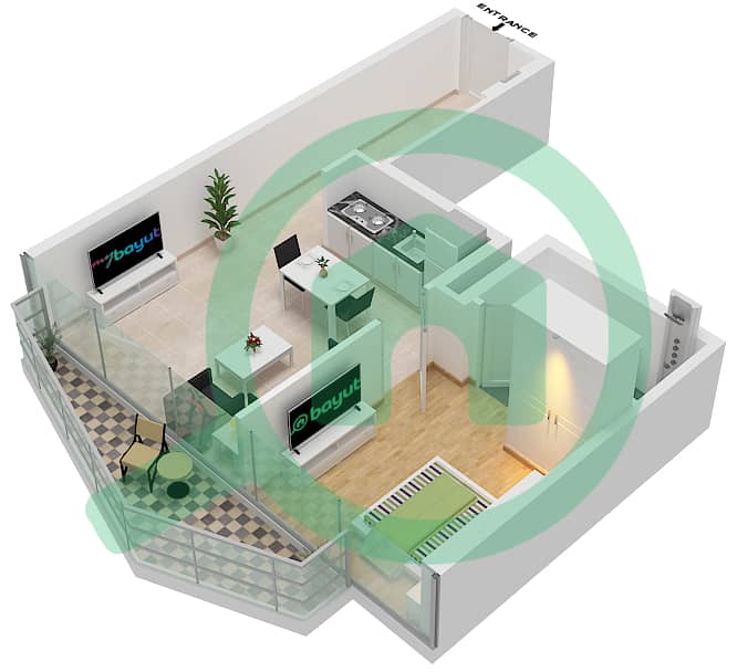 المخططات الطابقية لتصميم النموذج / الوحدة E2-UNIT 7-FLOOR 2-24 شقة 1 غرفة نوم - بنينسولا ثري interactive3D