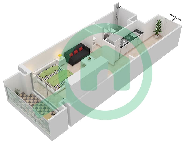 المخططات الطابقية لتصميم النموذج / الوحدة S2/61 FLOOR-1 شقة استوديو - بانثيون إليزيه I Floor-1 interactive3D