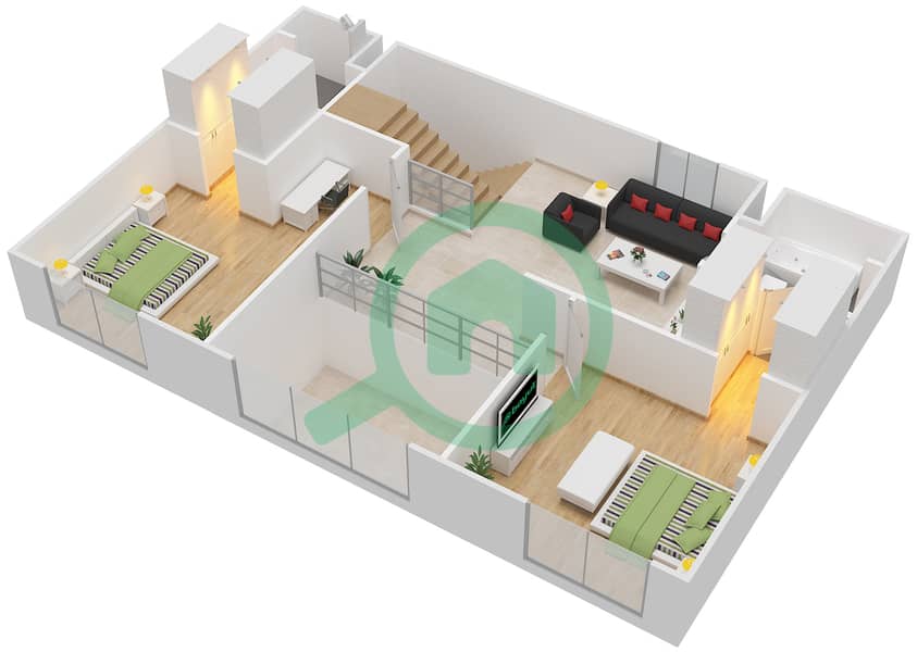 Panorama Tower 3 - 3 Bedroom Apartment Type D Floor plan interactive3D