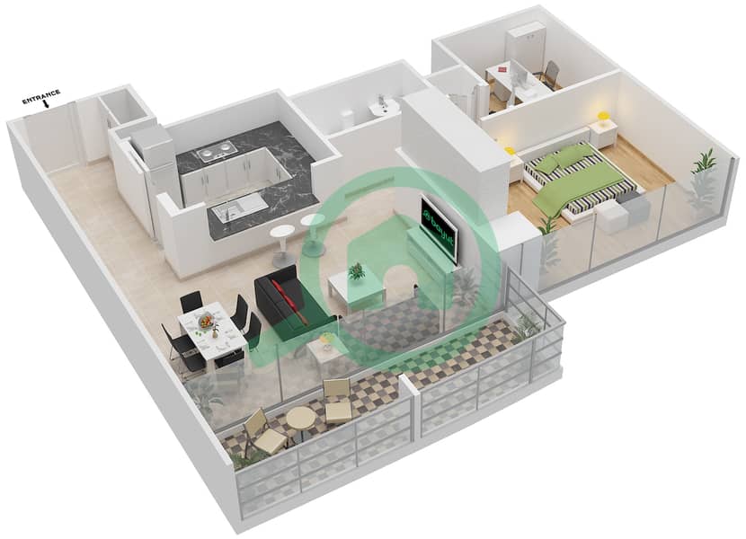 المخططات الطابقية لتصميم التصميم 04 GROUND FLOOR شقة 1 غرفة نوم - برج الغولف 2 interactive3D