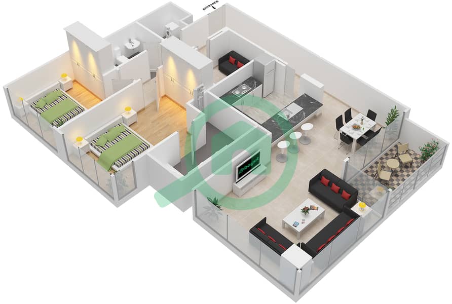 المخططات الطابقية لتصميم التصميم 07 FLOOR 3 شقة 2 غرفة نوم - برج الغولف 2 interactive3D