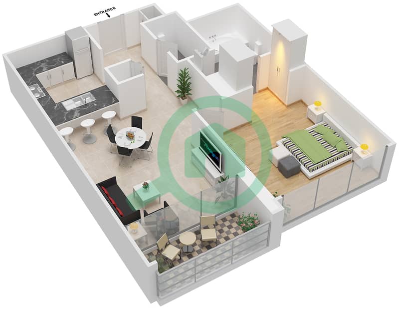 Golf Tower 3 - 1 Bedroom Apartment Suite 02 LEVEL 2 Floor plan interactive3D