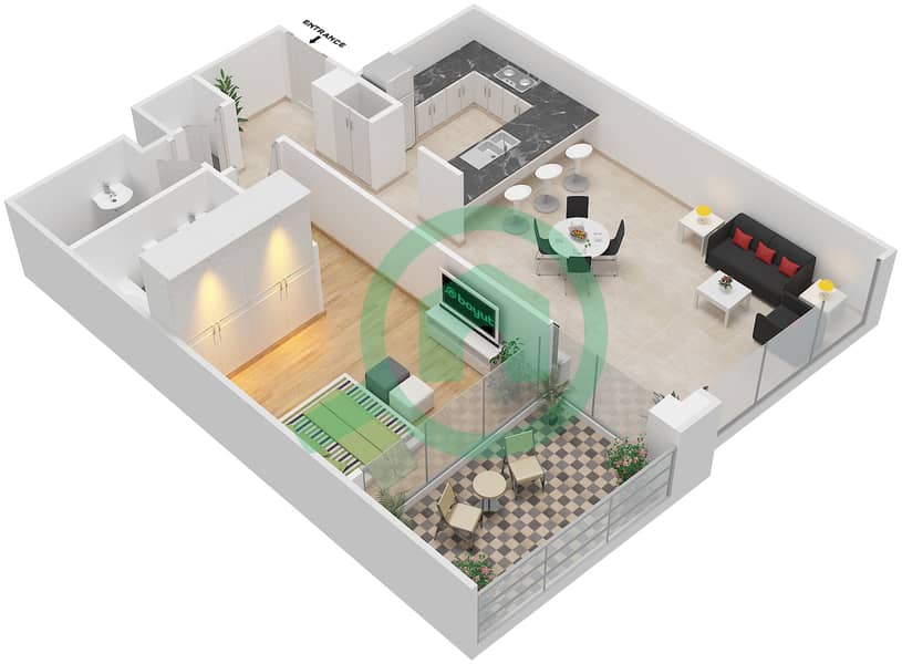 Гольф Тауэр 3 - Апартамент 1 Спальня планировка Гарнитур, анфилиада комнат, апартаменты, подходящий 07 interactive3D