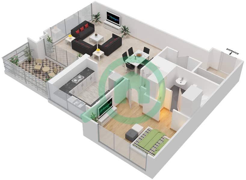 Golf Tower 3 - 1 Bedroom Apartment Suite 06 Floor plan interactive3D