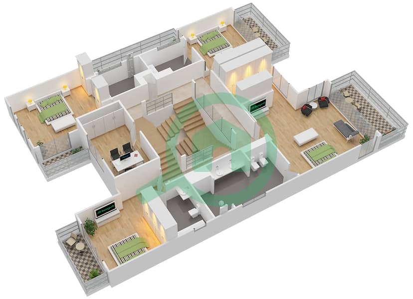 المخططات الطابقية لتصميم النموذج B فیلا 5 غرف نوم - شلالات الراحة First Floor interactive3D