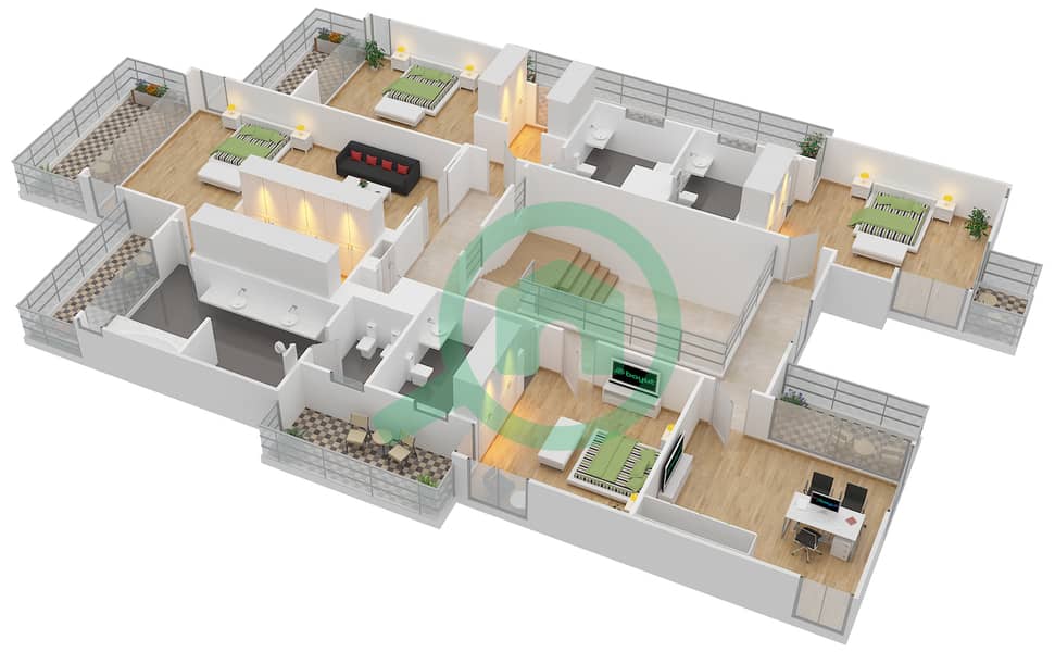 圣地瀑布住宅区 - 5 卧室别墅类型D戶型图 First Floor interactive3D