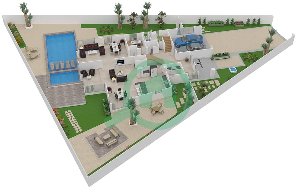 المخططات الطابقية لتصميم النموذج F فیلا 5 غرف نوم - شلالات الراحة Ground Floor interactive3D