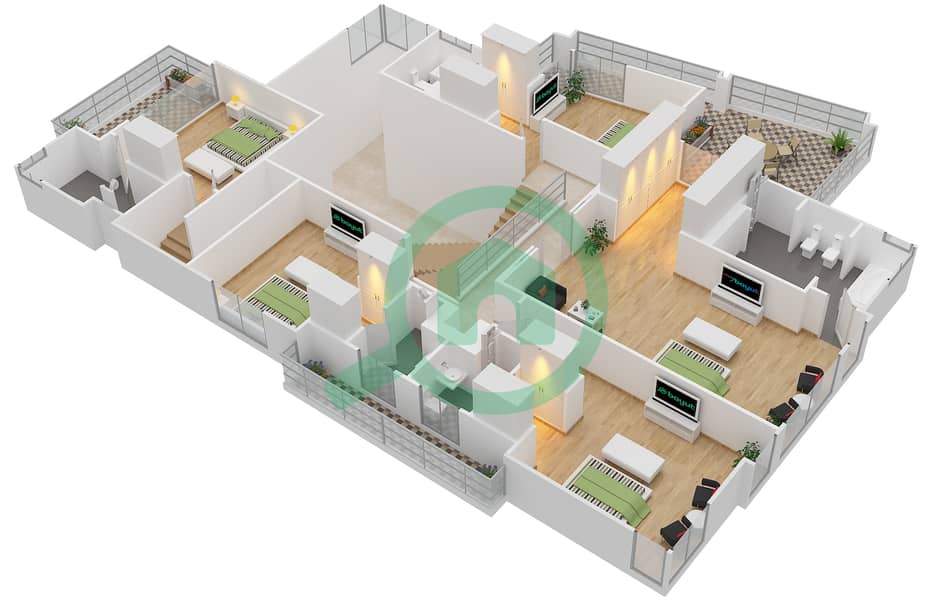 المخططات الطابقية لتصميم النموذج F فیلا 5 غرف نوم - شلالات الراحة First Floor interactive3D