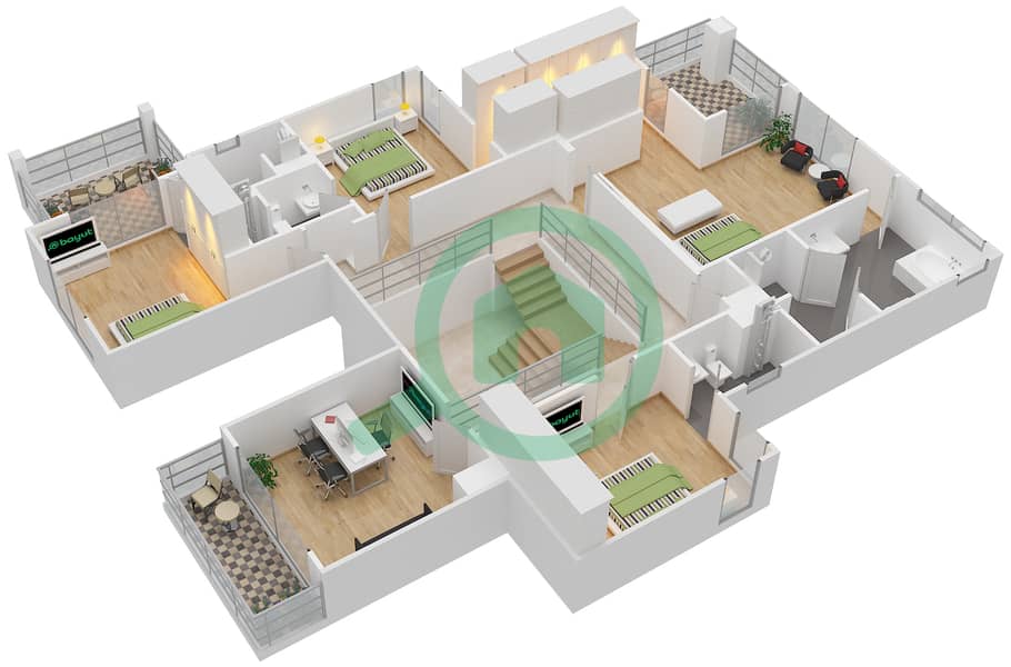 Санкчуари Фолс - Вилла 5 Cпальни планировка Тип G First Floor interactive3D