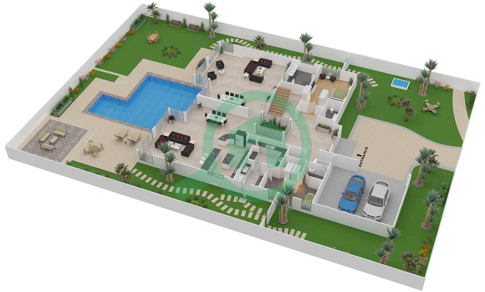 المخططات الطابقية لتصميم النموذج I فیلا 6 غرف نوم - شلالات الراحة Ground Floor interactive3D