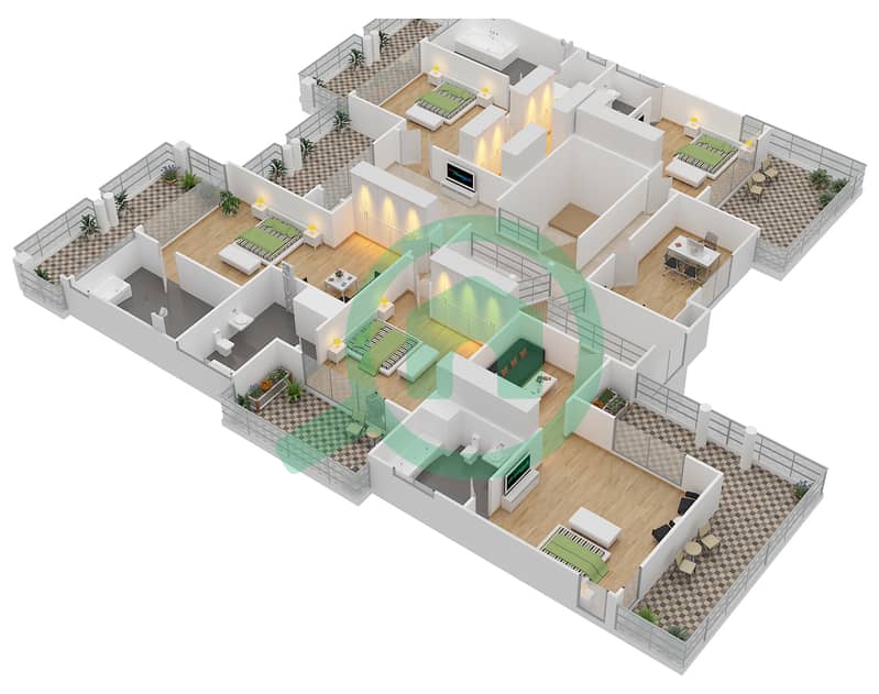 المخططات الطابقية لتصميم النموذج I فیلا 6 غرف نوم - شلالات الراحة First Floor interactive3D