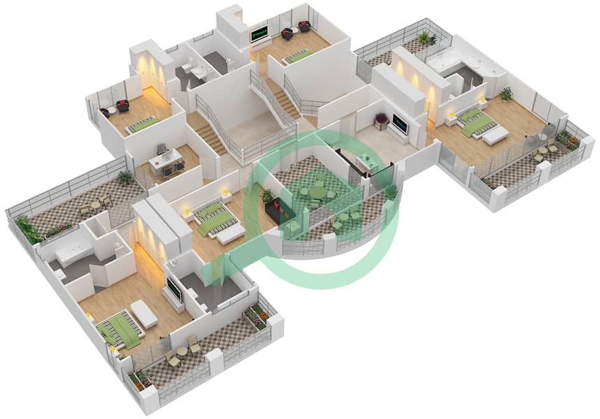 المخططات الطابقية لتصميم النموذج J فیلا 6 غرف نوم - شلالات الراحة First Floor interactive3D