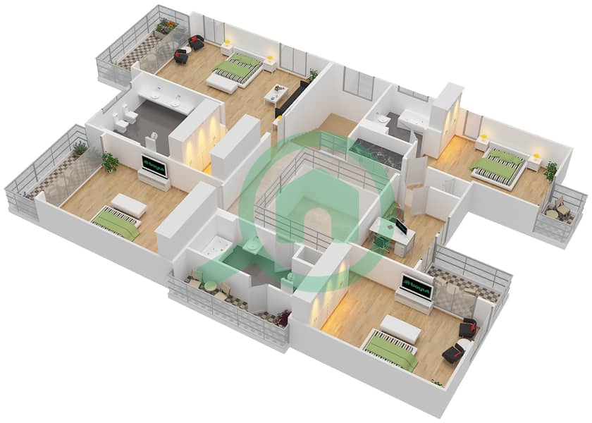 Санкчуари Фолс - Вилла 5 Cпальни планировка Тип K First Floor interactive3D