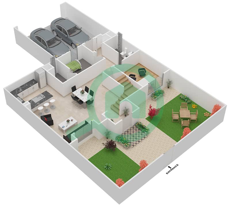 阿马兰塔别墅2号区 - 3 卧室别墅类型A戶型图 Ground Floor interactive3D