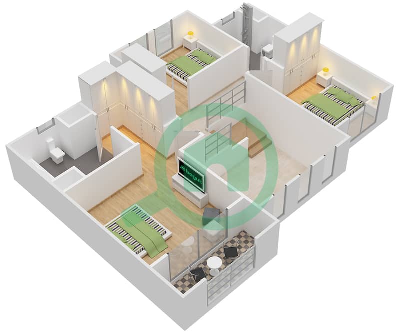 阿马兰塔别墅2号区 - 3 卧室别墅类型A戶型图 First Floor interactive3D