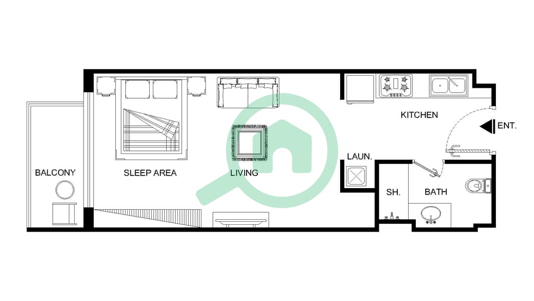 万神殿爱丽舍公寓 - 单身公寓类型／单位S3/15 FLOOR-1戶型图 interactive3D
