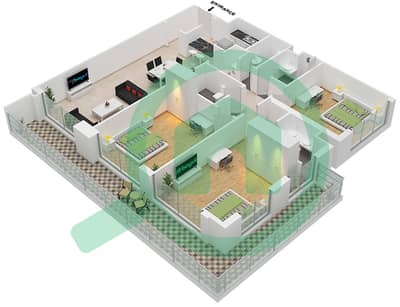 المخططات الطابقية لتصميم النموذج / الوحدة 3B1/14 FLOOR-2-3 شقة 3 غرف نوم - بانثيون إليزيه I