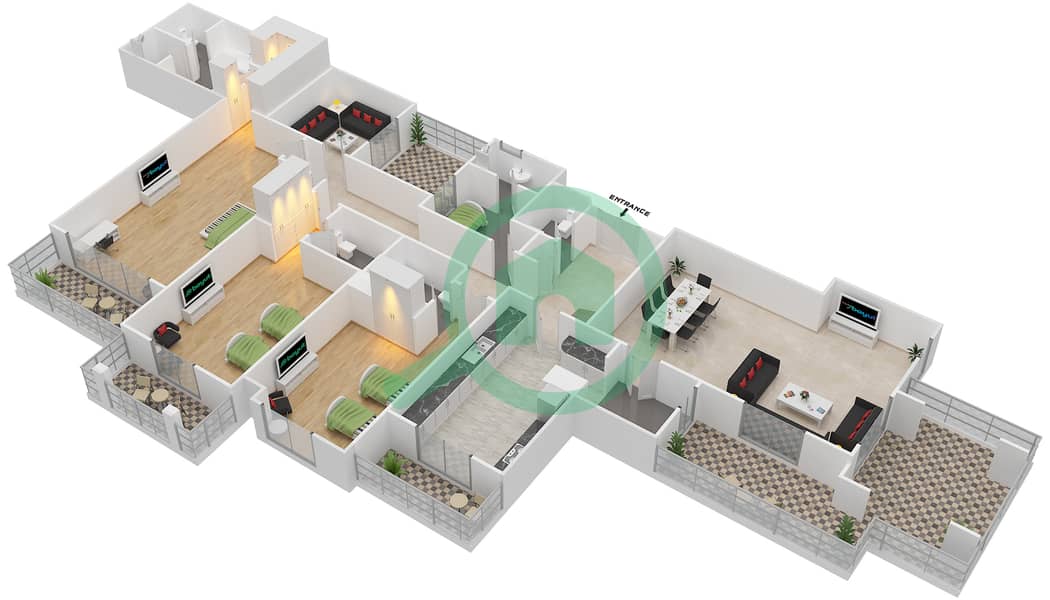 المخططات الطابقية لتصميم النموذج J FLOOR 4 شقة 3 غرف نوم - بنايات البادية Floor 4 interactive3D