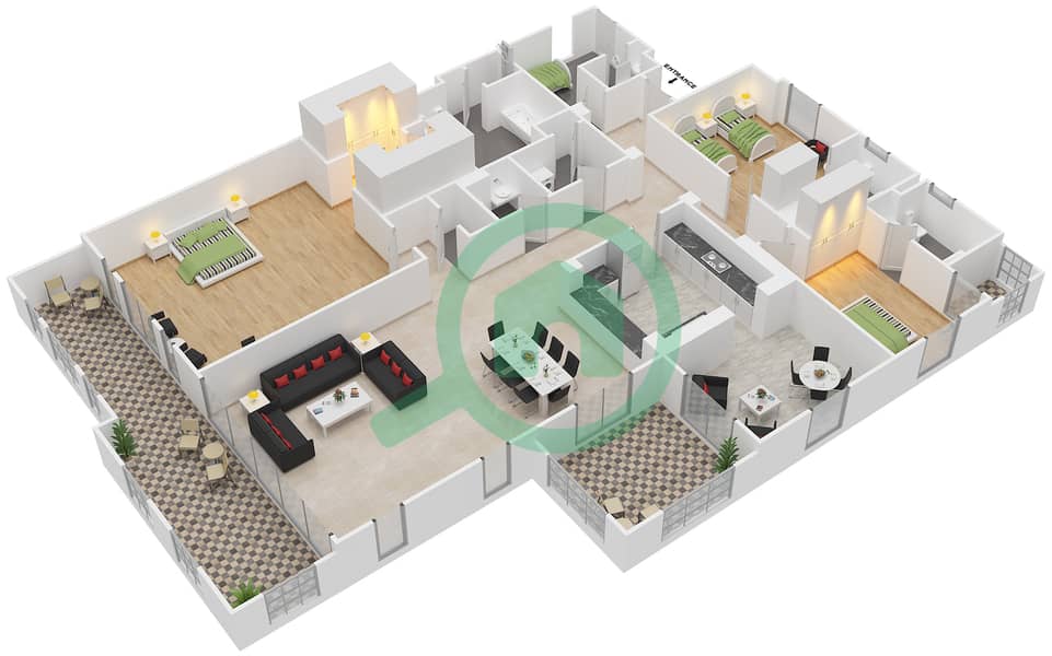 المخططات الطابقية لتصميم النموذج H FLOOR 2 شقة 3 غرف نوم - بنايات البادية Floor 2 interactive3D