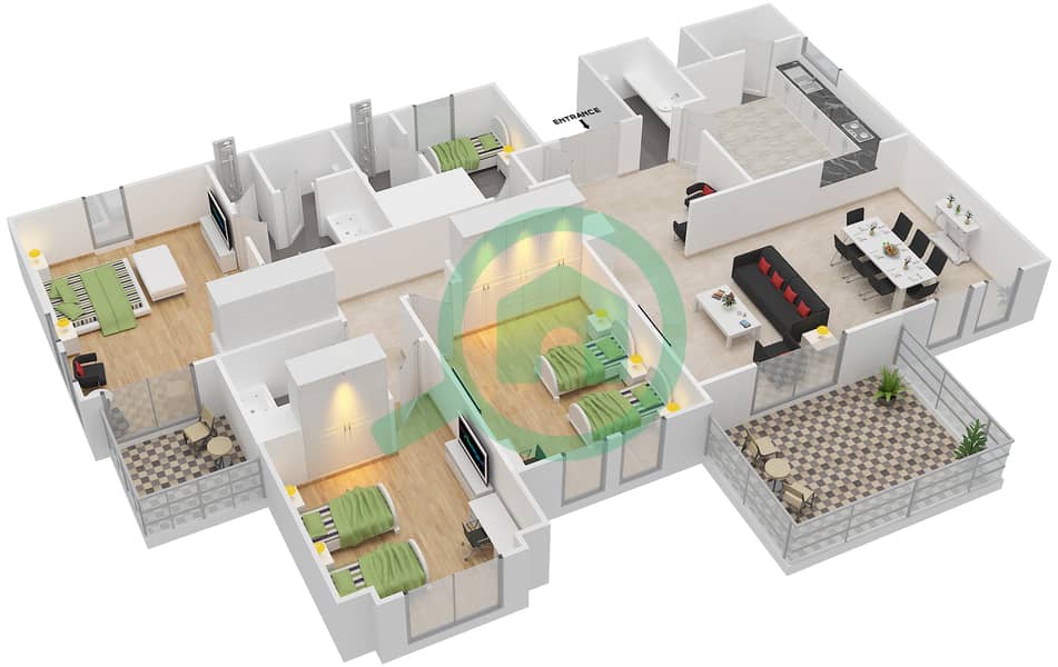 المخططات الطابقية لتصميم النموذج D FLOOR 3 شقة 3 غرف نوم - بنايات البادية Floor 3 interactive3D