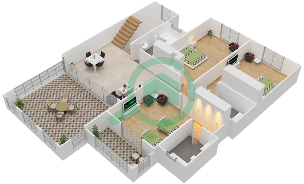 المخططات الطابقية لتصميم النموذج A شقة 4 غرف نوم - بنايات البادية First Floor interactive3D