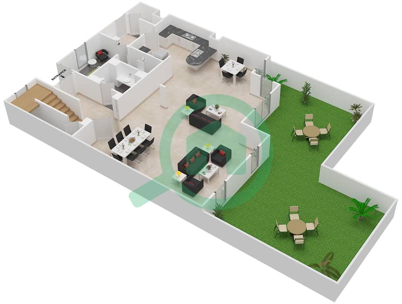 المخططات الطابقية لتصميم النموذج A شقة 4 غرف نوم - بنايات البادية Ground Floor interactive3D