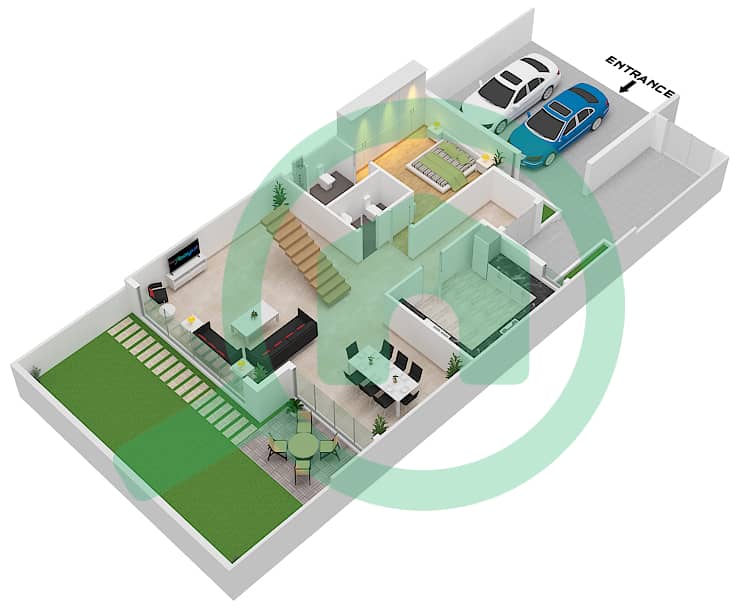 塞维利亚住宅综合体 - 4 卧室别墅类型A戶型图 Ground Floor interactive3D