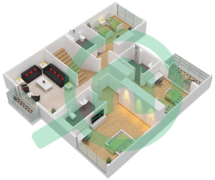 المخططات الطابقية لتصميم النموذج B فیلا 4 غرف نوم - اشبيلية First Floor interactive3D