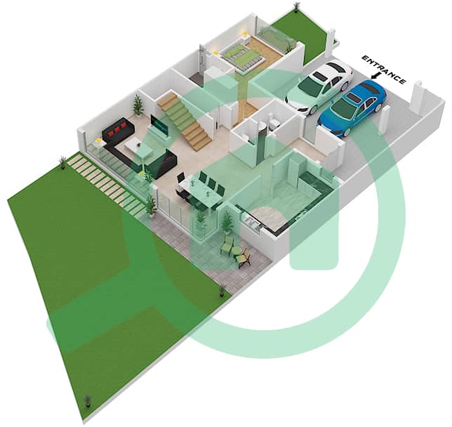 المخططات الطابقية لتصميم النموذج B فیلا 4 غرف نوم - اشبيلية Ground Floor interactive3D