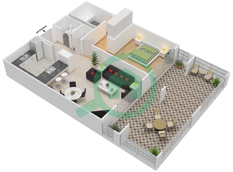 المخططات الطابقية لتصميم التصميم 7 شقة 1 غرفة نوم - برج توريا B interactive3D