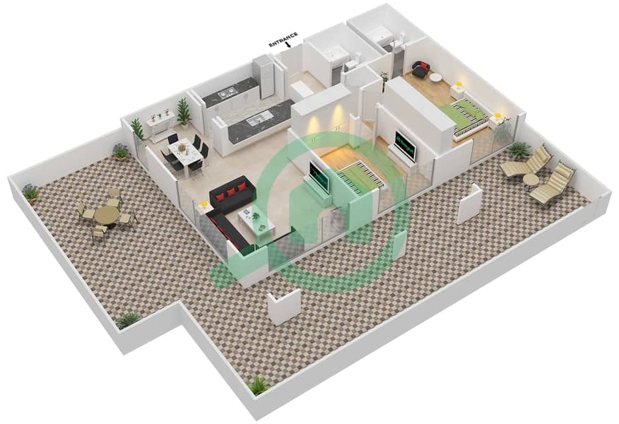 المخططات الطابقية لتصميم التصميم 4,17A شقة 2 غرفة نوم - برج توريا B interactive3D