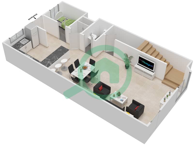阿斯巴综合社区 - 3 卧室公寓类型1戶型图 Lower Floor interactive3D
