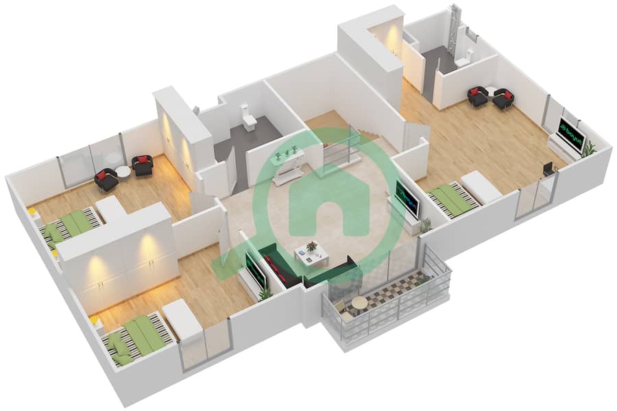 Athba Complex - 4 Bedroom Apartment Type 2 Floor plan Upper Floor interactive3D