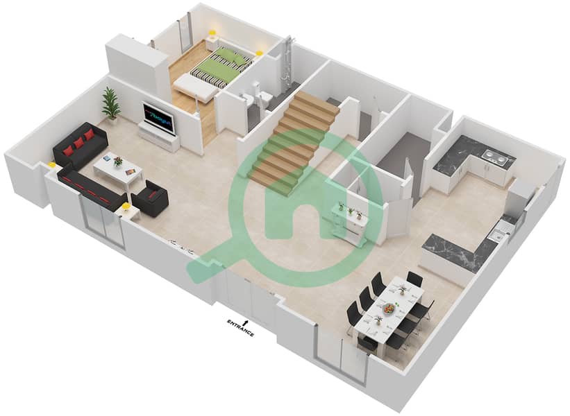 المخططات الطابقية لتصميم النموذج 2 شقة 4 غرف نوم - مجمع عذبة السكني Lower Floor interactive3D