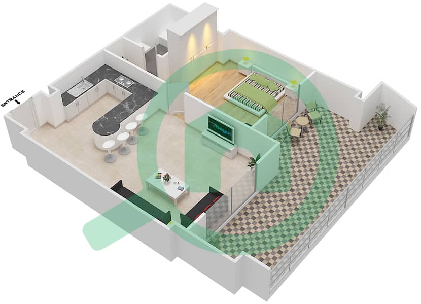Тауэр 2 в Субурбии - Апартамент 1 Спальня планировка Тип A Floor 4 interactive3D