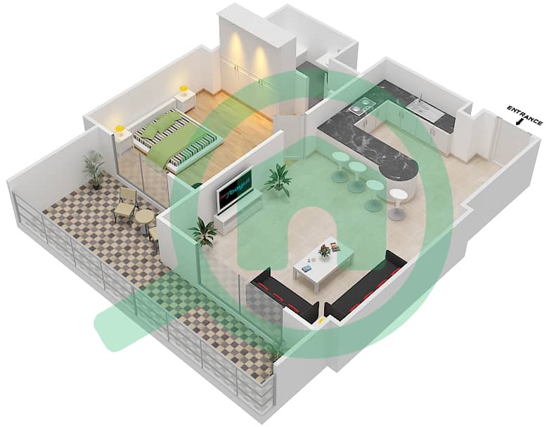 Тауэр 2 в Субурбии - Апартамент 1 Спальня планировка Тип B Floor 4 interactive3D