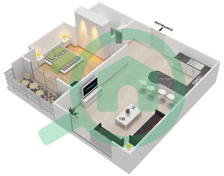 المخططات الطابقية لتصميم النموذج E شقة 1 غرفة نوم - برح صبربيا 2 Floor 4 interactive3D