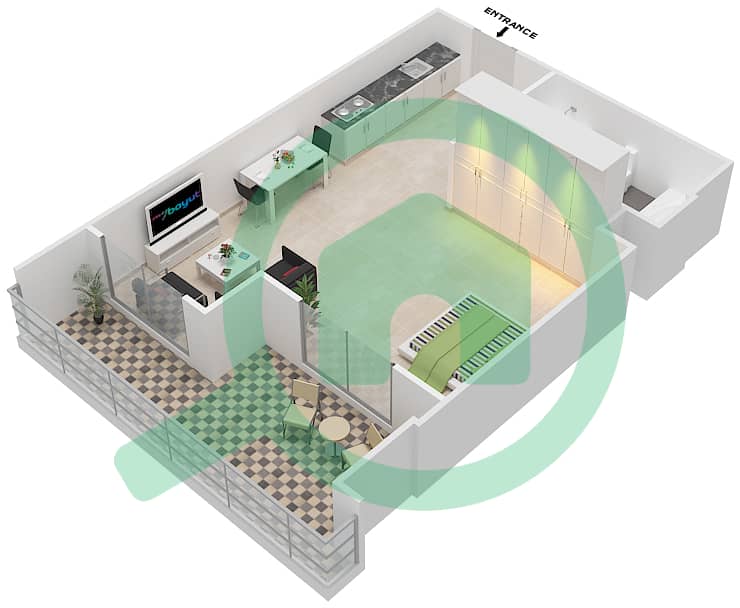Тауэр 2 в Субурбии - Апартамент Студия планировка Тип A Floor 4 interactive3D