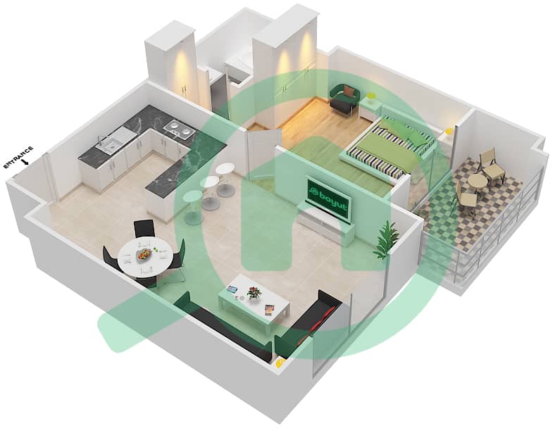 Suburbia Tower 2 - 1 Bedroom Apartment Type J Floor plan Floor 5-17 interactive3D