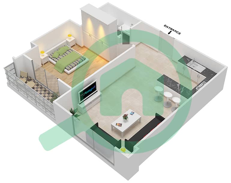 Тауэр 2 в Субурбии - Апартамент 1 Спальня планировка Тип M Floor 5-17 interactive3D