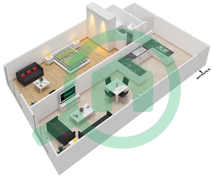 郊区大厦2号 - 1 卧室公寓类型H戶型图 Floor 1 interactive3D