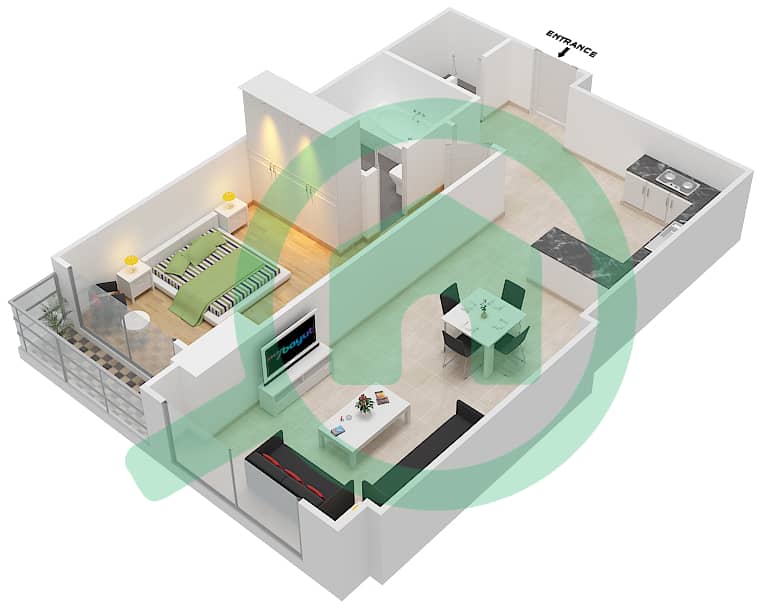 Suburbia Tower 2 - 1 Bedroom Apartment Type S Floor plan interactive3D