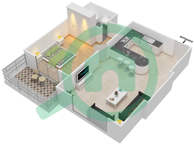 Suburbia Tower 2 - 1 Bedroom Apartment Type T Floor plan Floor 2 interactive3D