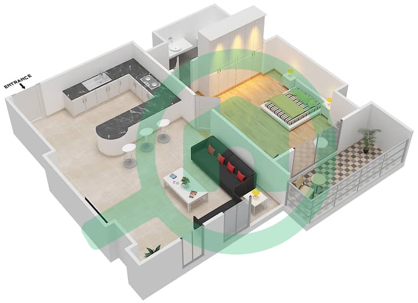 Suburbia Tower 2 - 1 Bedroom Apartment Type M1 Floor plan Floor 2 interactive3D