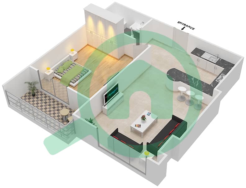 المخططات الطابقية لتصميم النموذج N1 شقة 1 غرفة نوم - برح صبربيا 2 Floor 2 interactive3D