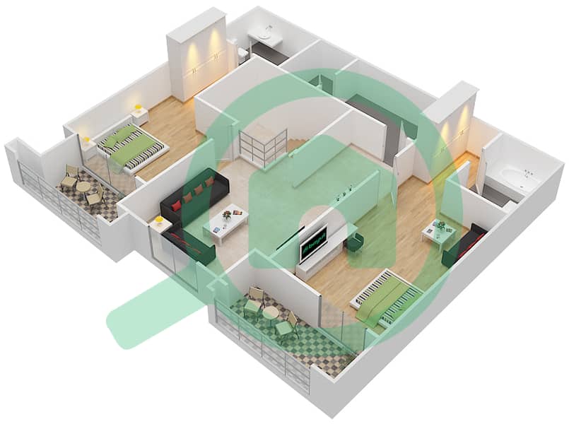 Suburbia Tower 2 - 3 Bedroom Apartment Type A DUPLEX Floor plan Upper Floor interactive3D
