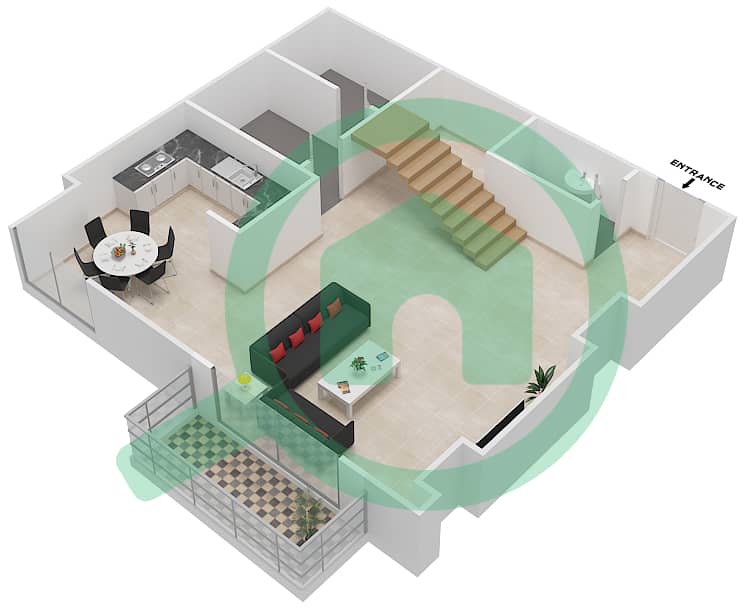 郊区大厦2号 - 2 卧室公寓类型B DUPLEX戶型图 Lower Floor interactive3D